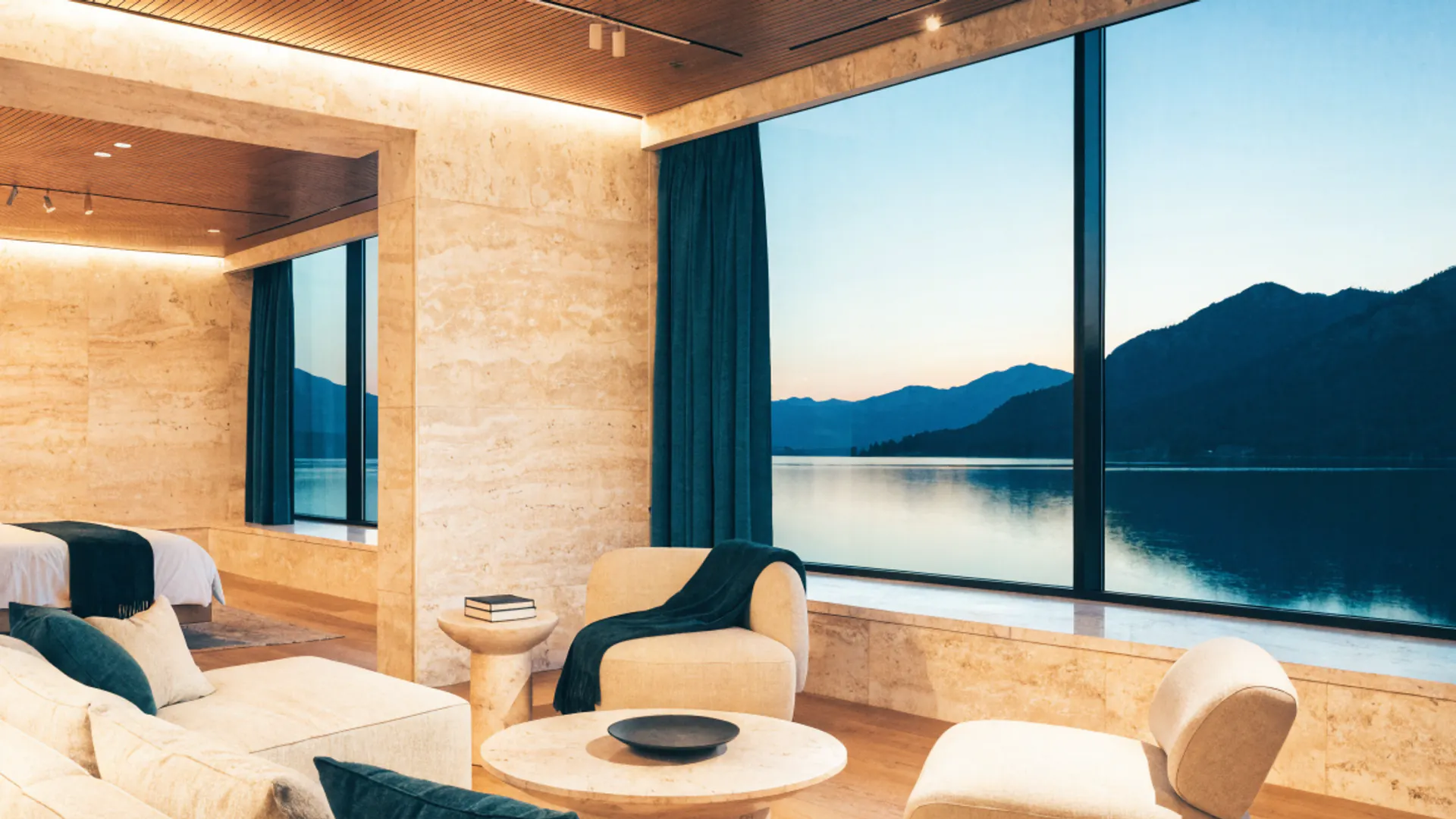 Sky Suite des fiktiven Hotels in der blauen Stunde