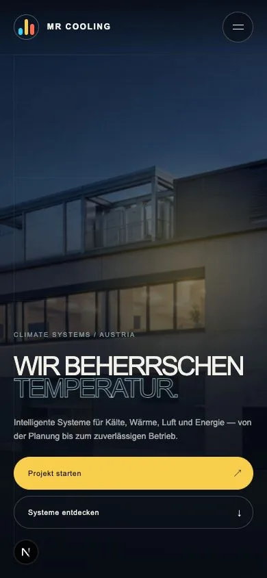 Mobile view of the Mr. Cooling building-technology website with its technical story adapted to a narrow screen.